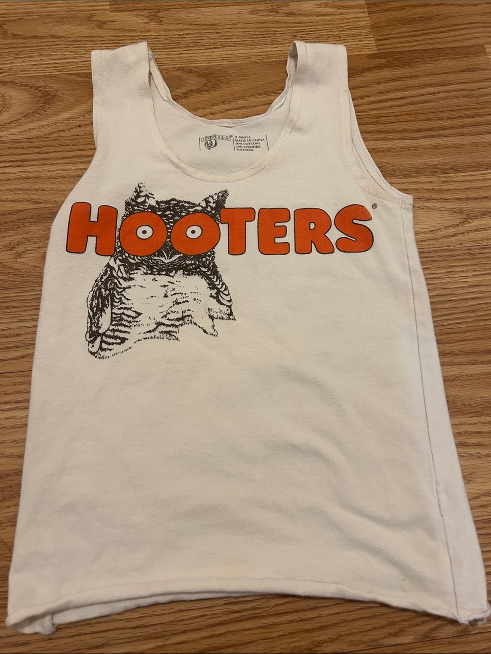 Hooters White Tank Top with Orange Logo and Owl Graphic